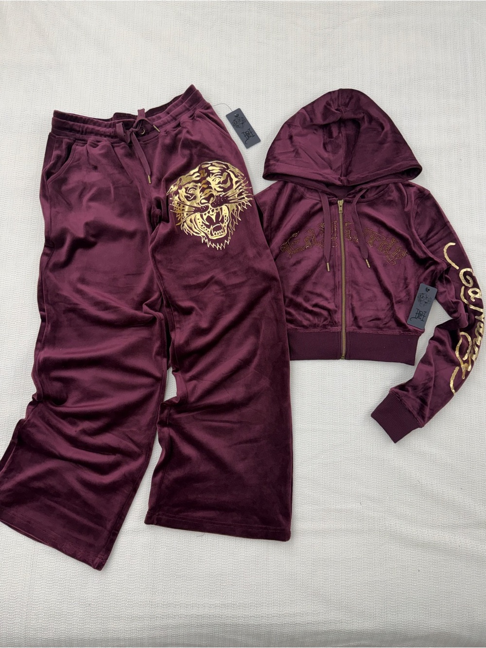 Ed Hardy Velour Tracksuit Set • Y2K Style • Size ( XS/S/M)